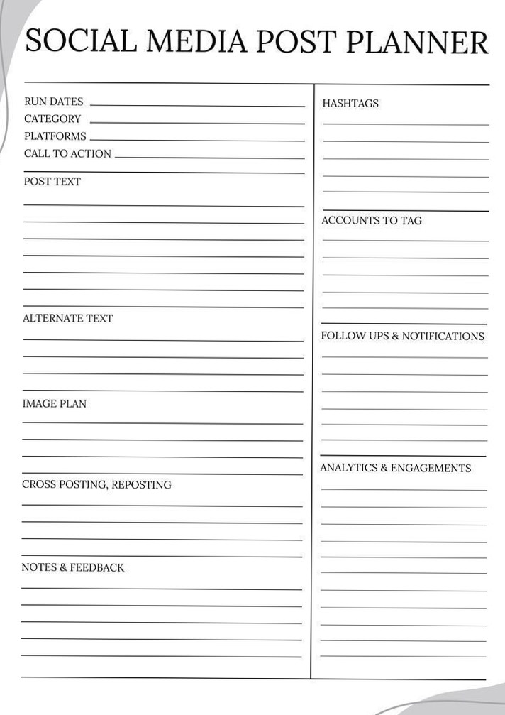 🥂 💍 2025 Social Media Planner Template — Printable B/W Design | dream life manifestation