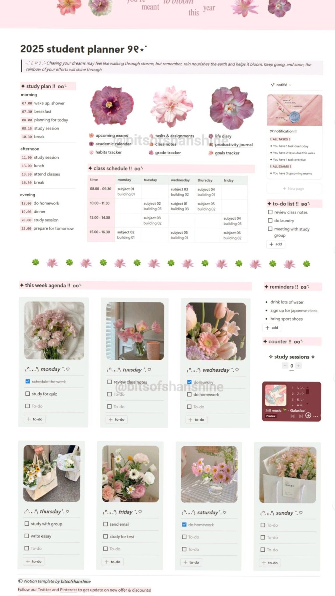 🎀 🕯️ 2025 Student Planner Notion Template | GoodNotes Free Planner | only tool for life admin