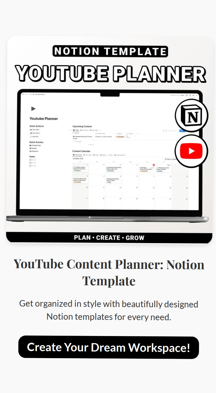 ☁️ 🤍 2026 efficiency hack: YouTube Content Calendar: Free Notion Template 2025