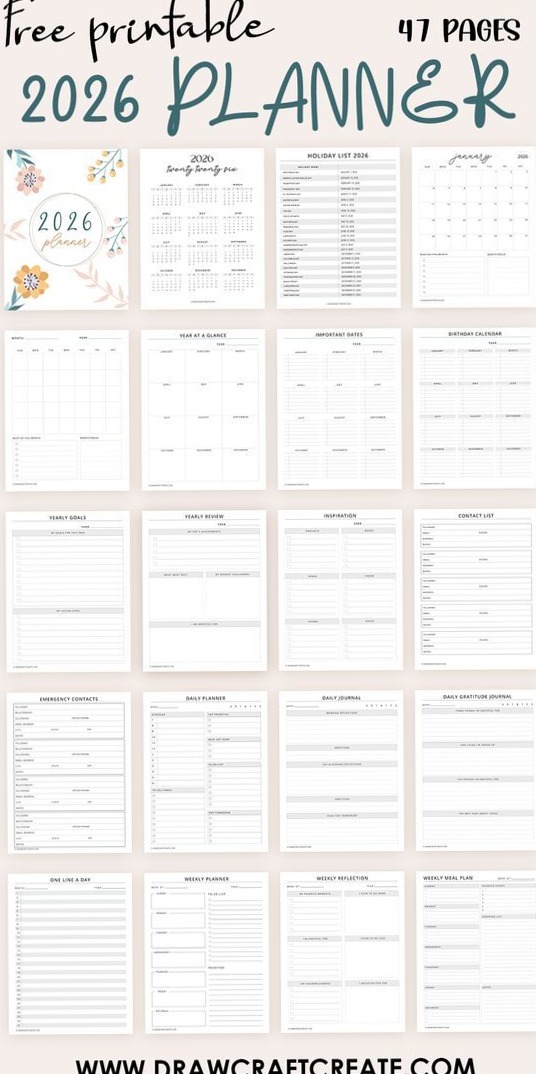 2026 Planner Printable — 47 Digital Pages for Creative Planning — 📅 🖇️ romanticize your routine