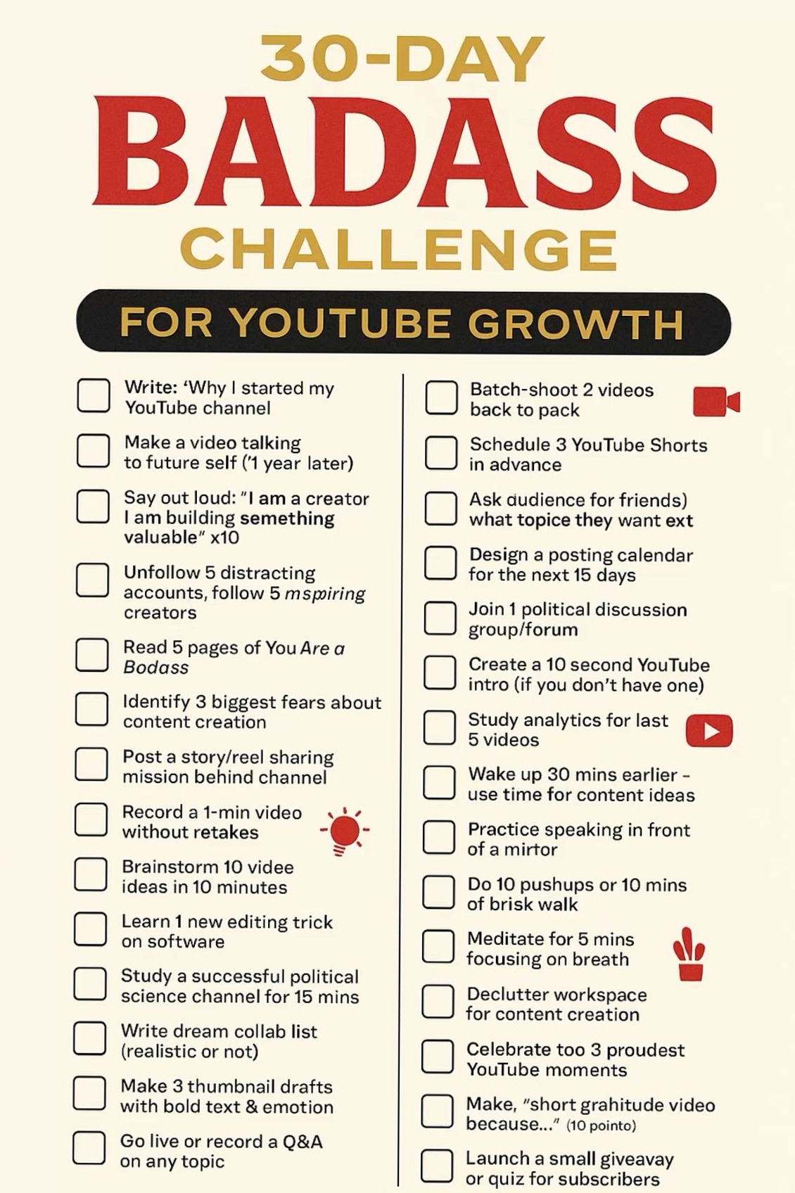 🖇️ 📅 30-Day Badass Challenge for YouTube Growth | secret to staying productive