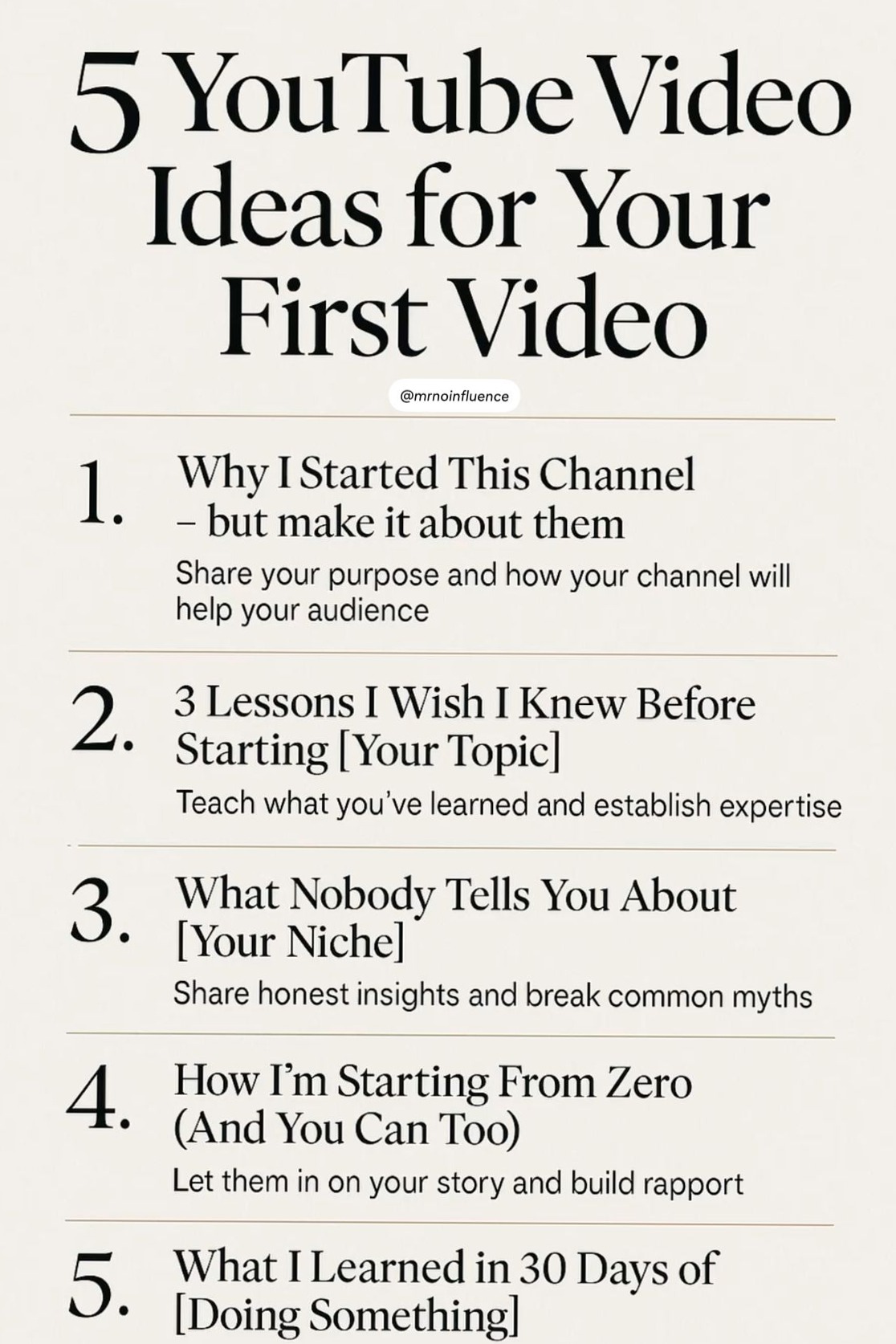 5 YouTube Video Ideas That Work in Every Niche — Save This! — 🤍 ✨ stay inspired all year long