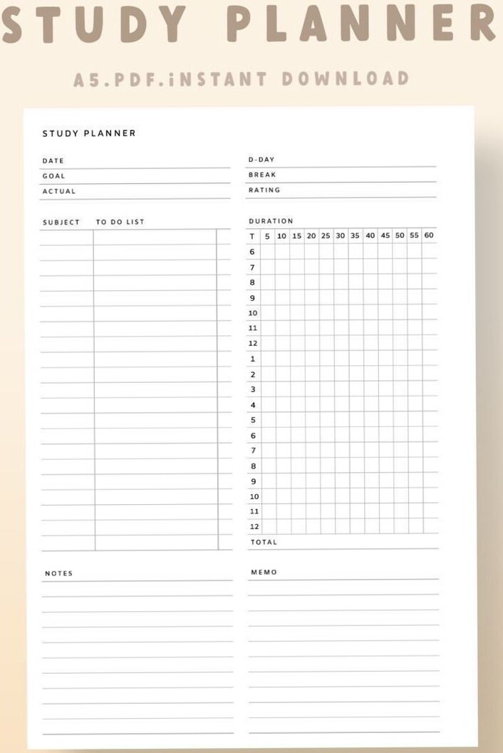 🍰 👰 A5 Study Planner PDF — Instant Download & Stay Organized for Exams | dream life manifestation