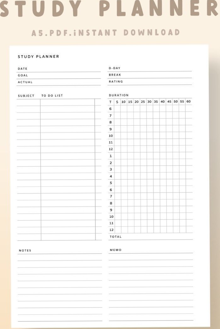 A5 Study Planner PDF — Instant Download for Exam Success — 🪄 🎨 romanticize your routine