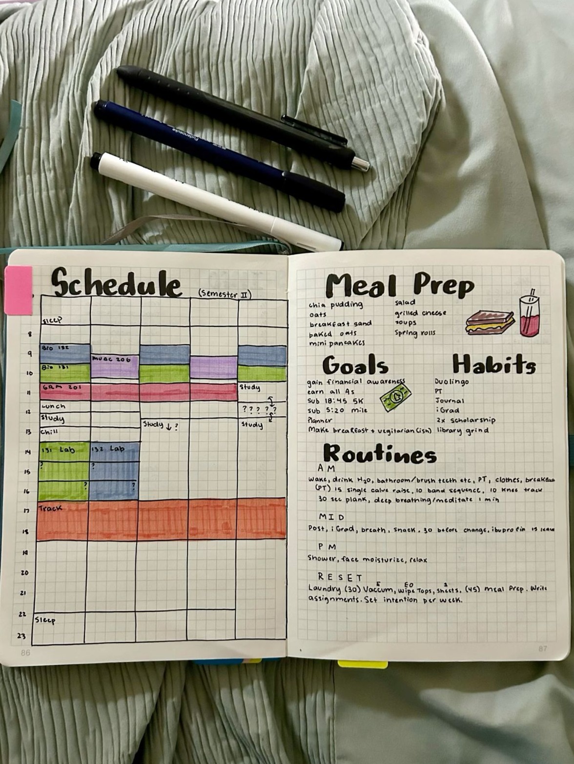 🤍 🤍 Academic Planner Journal: Semester Schedule & Goals Page for College Students | dream life manifestation