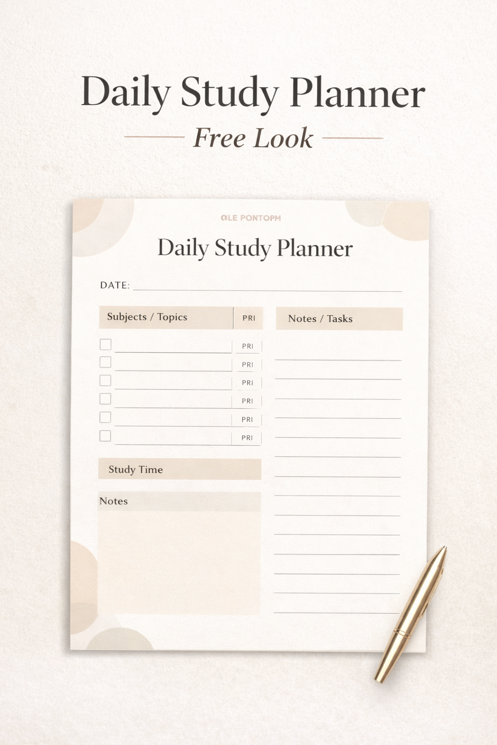 Aesthetic Daily Study Planner | Free Look — 💎 📍 secret to staying productive