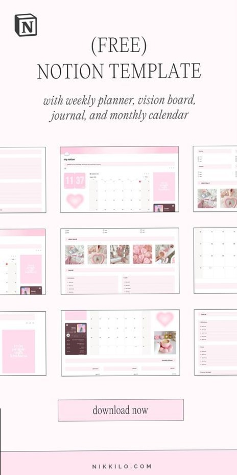 Aesthetic Pink Free Notion Template by Nikki Lo — 📅 🖇️ game-changing digital system