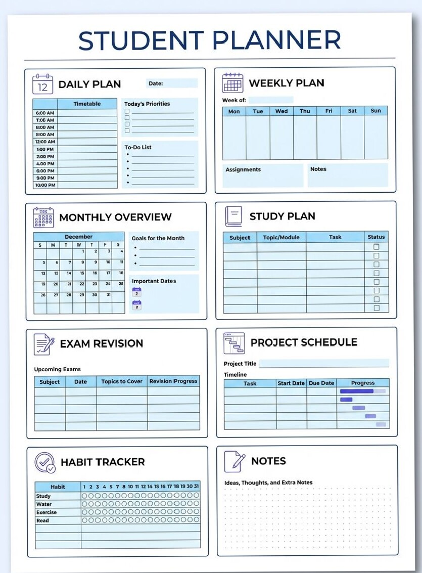 💌 🌸 Aesthetic Student Planner Printable | Minimal A4 Study Layout | dream life manifestation