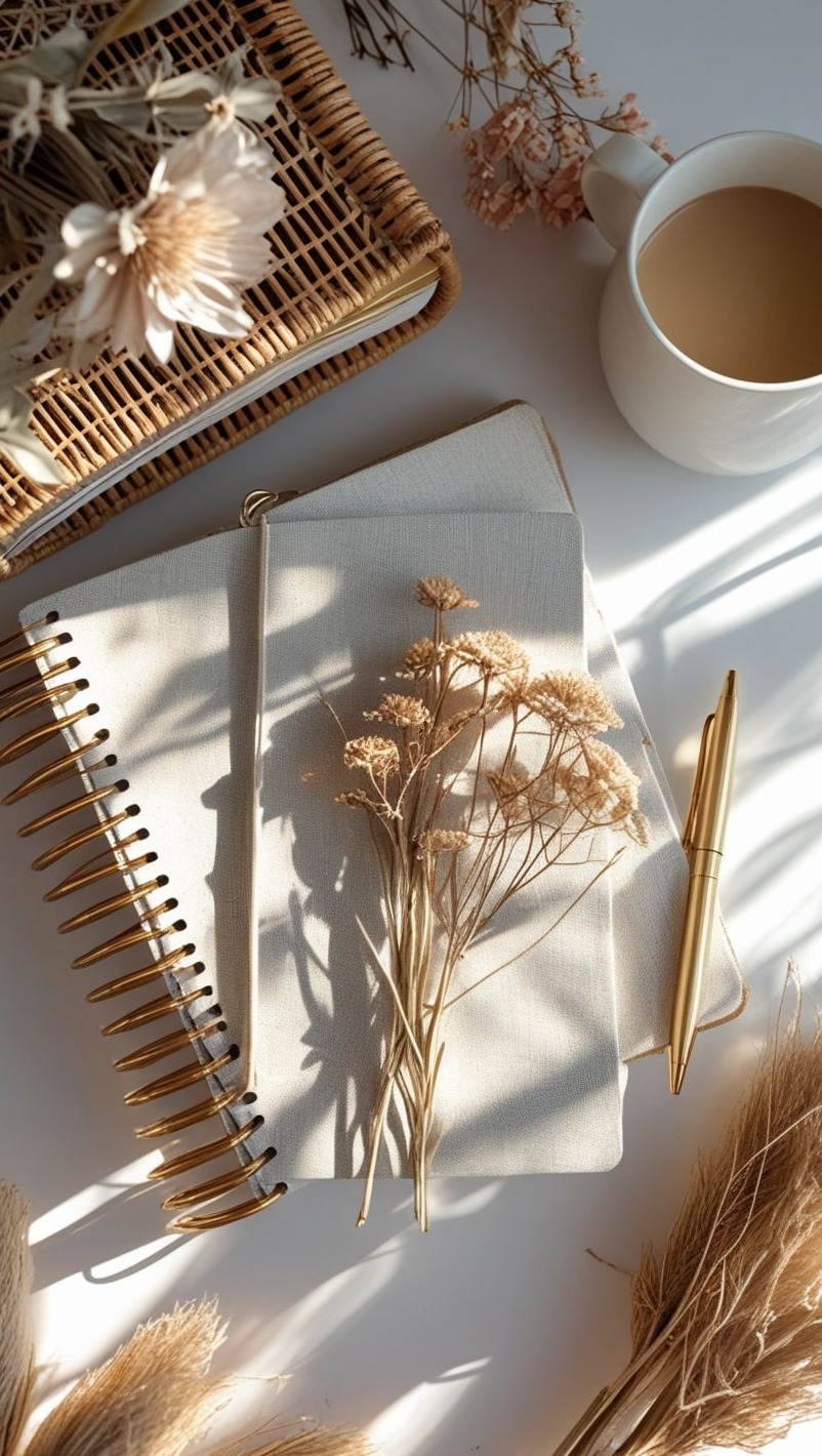 🪄 🎨 Boho Minimalist Planner Desk Flatlay | dream life manifestation