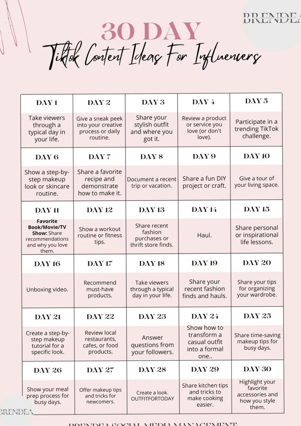 BRENDEA’s 30 TikTok Content Ideas for Social Media Success — 🌈 📍 stay inspired all year long