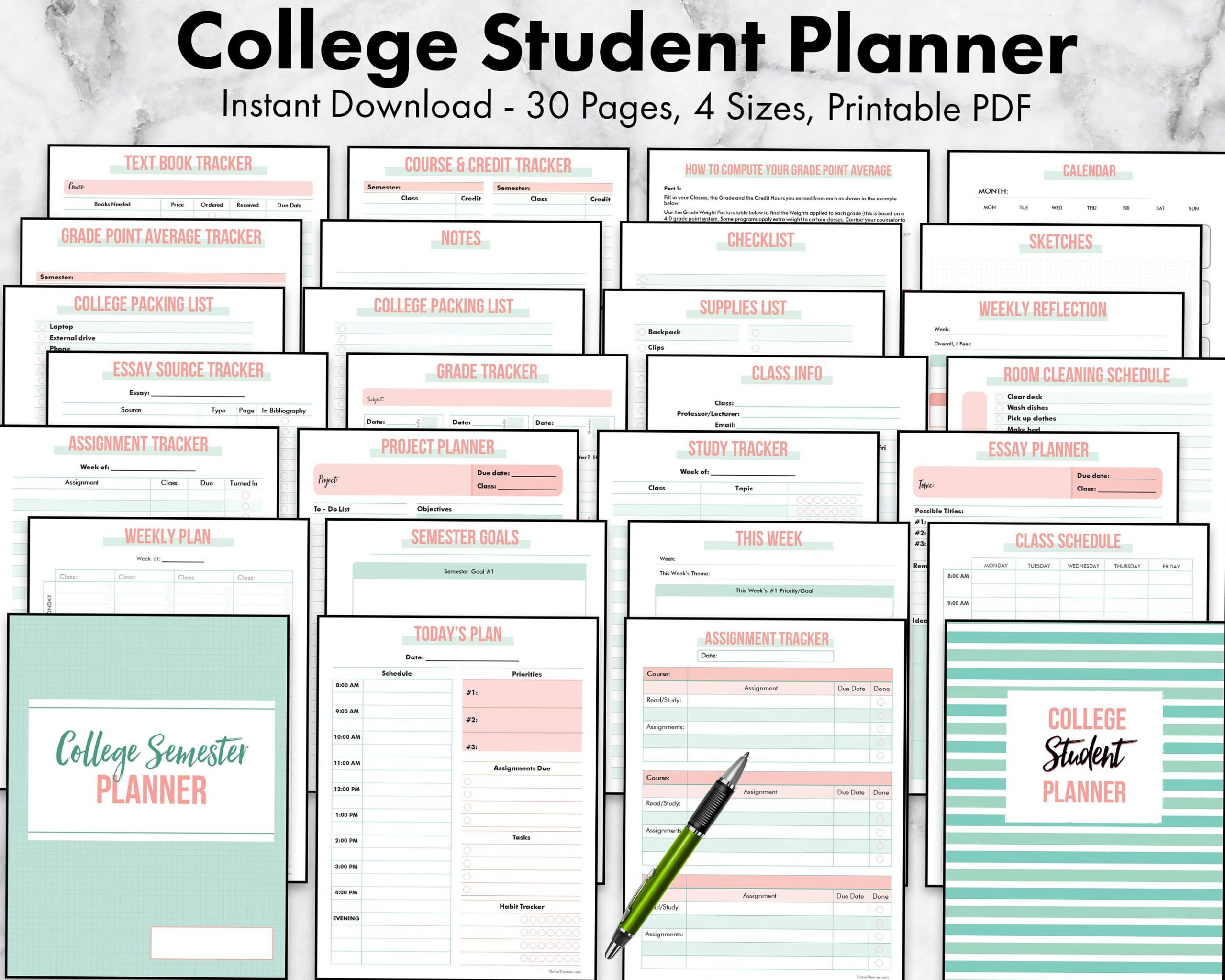 College Student Planner Printable | Undated Academic Organizer — 🤍 ☁️ stay inspired all year long