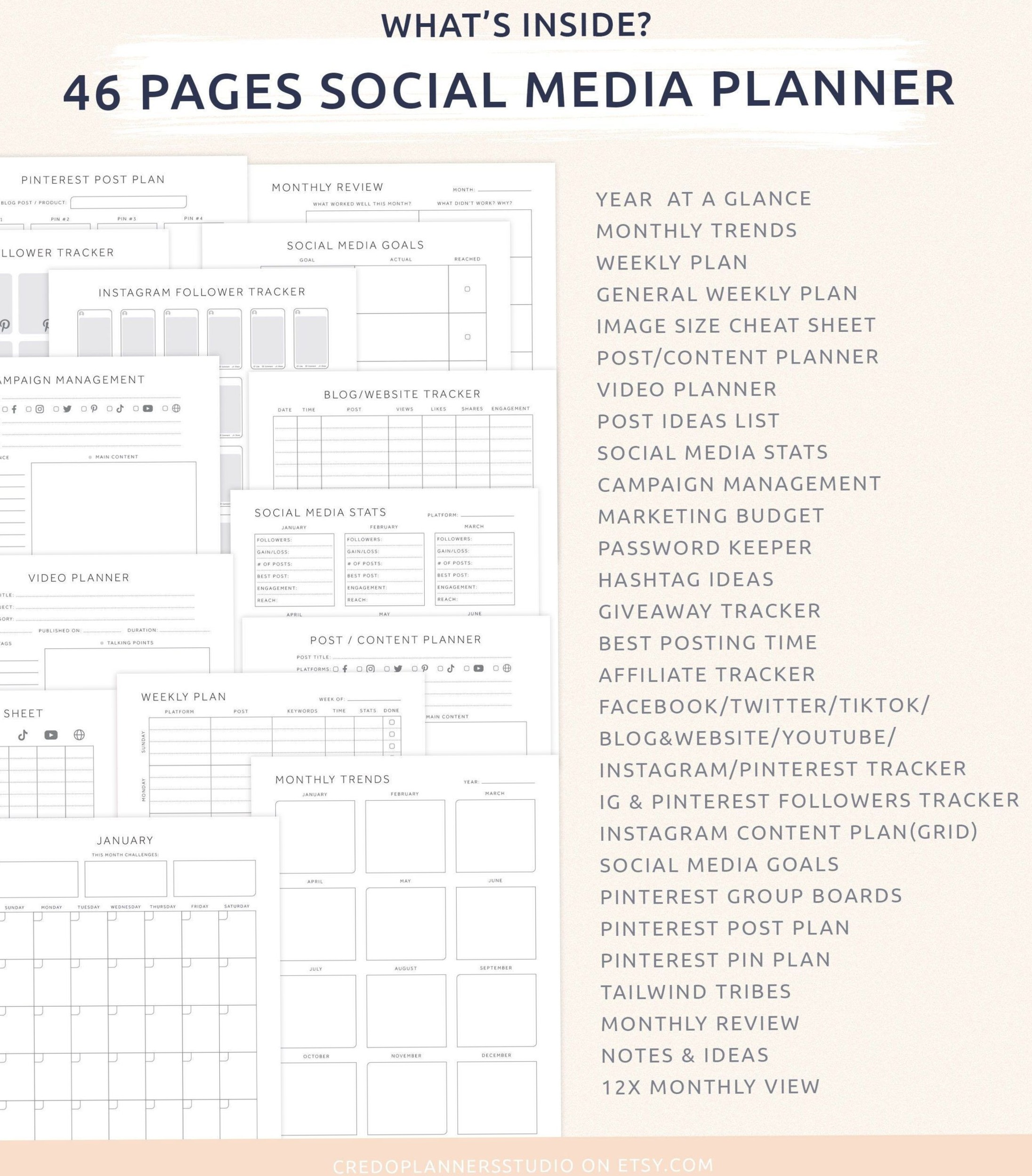 🌈 📍 Conquer Social Media with 46-Page Printable Planner for Instagram & Pinterest Growth | stay inspired all year long