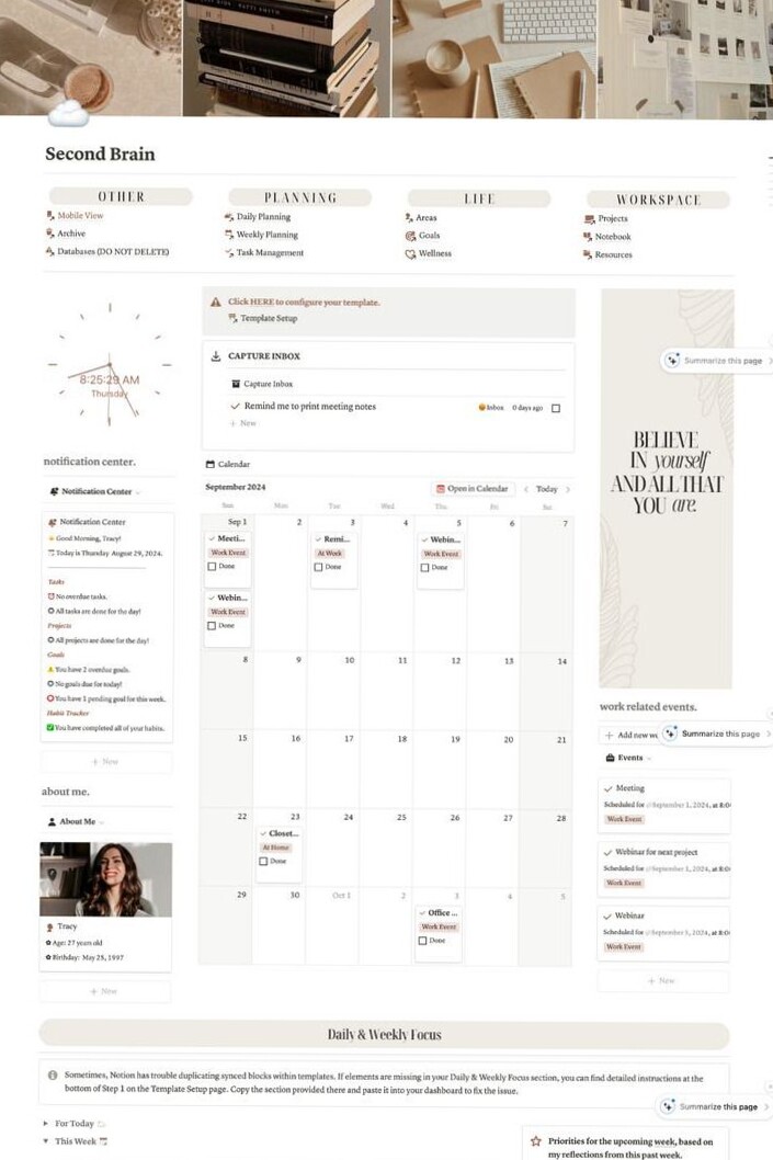 Cozy Notion Personal Template | Second Brain Planner Nerd — 🎀 ☁️ 2026 efficiency hack