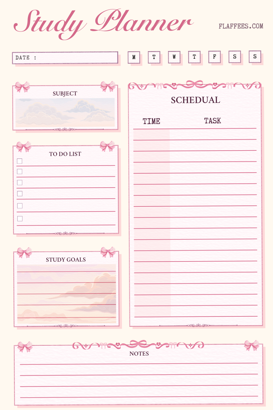 Cute Coquette Daily Study Planner | Digital Design — ☁️ ✨ romanticize your routine