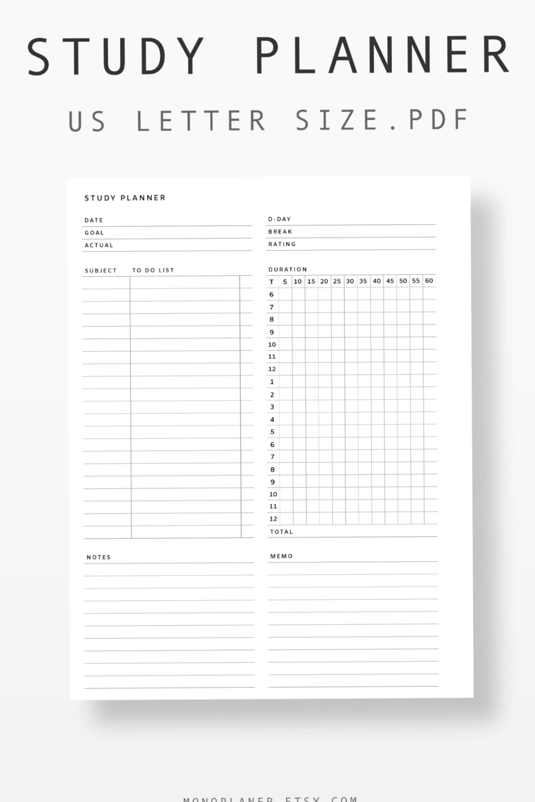 Cute US Letter Study Planner: Minimalist Time Tracker & Printable Study Journal — 🌸 👰 ultimate printable checklist
