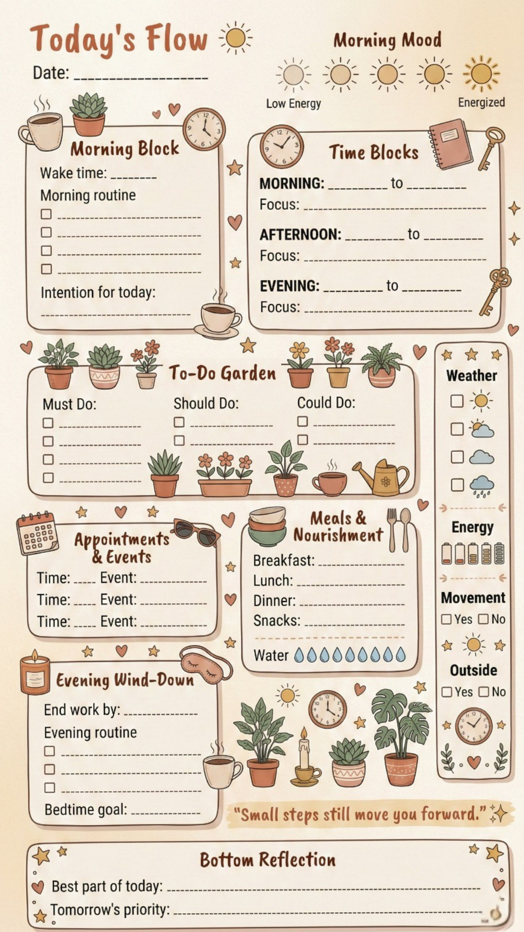 📊 📁 Daily Wellness Planner Printable for Productive Days & Peaceful Evenings | dream life manifestation