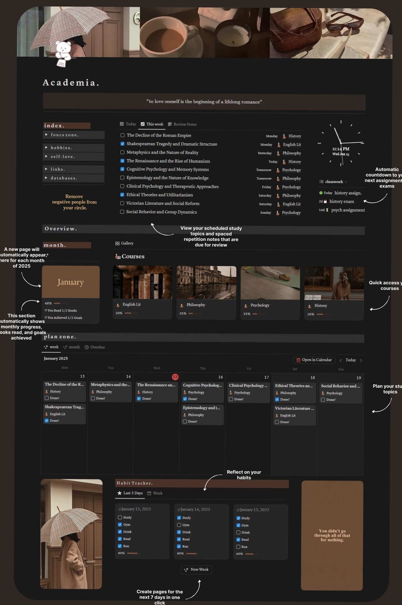 🥂 👰 Dark Academia Notion Template with Vocabulary & Dashboard | 627 | game-changing digital system