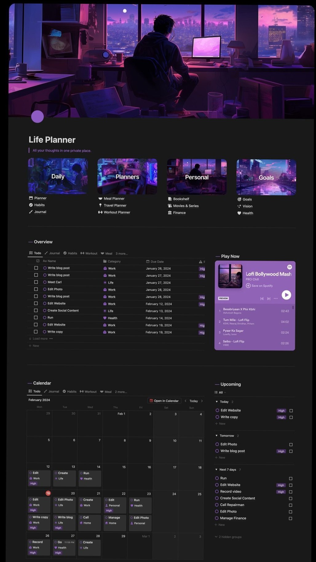 👰 💌 Dark Mode Study Planner for Notion | Digital Design | game-changing digital system