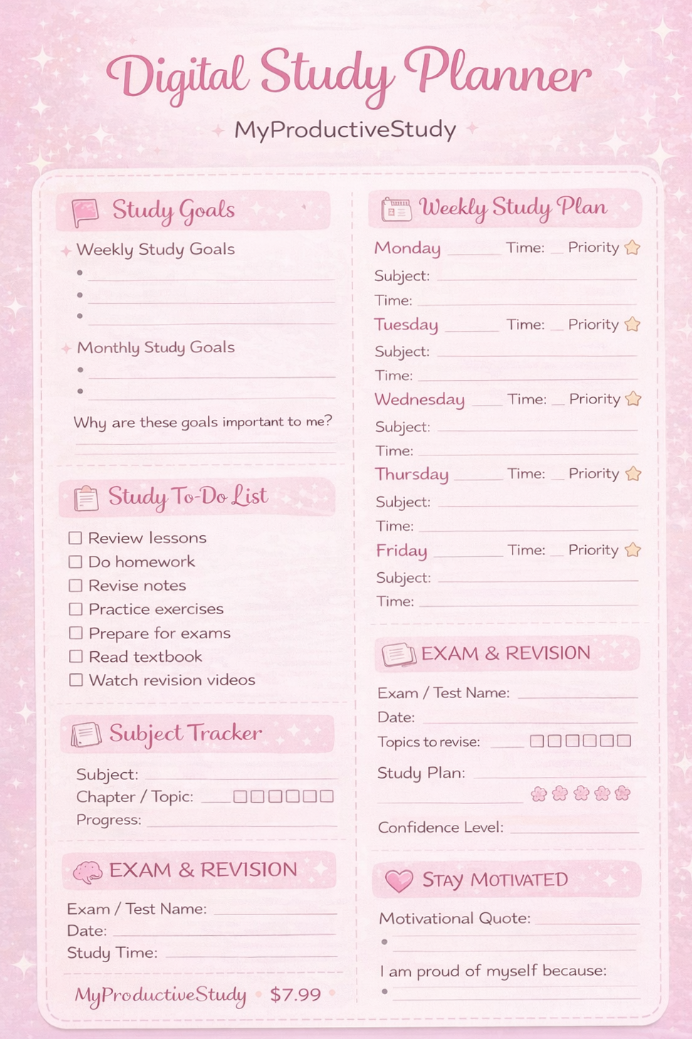 Digital Study Planner – One Page Design — 📅 📝 dream life manifestation