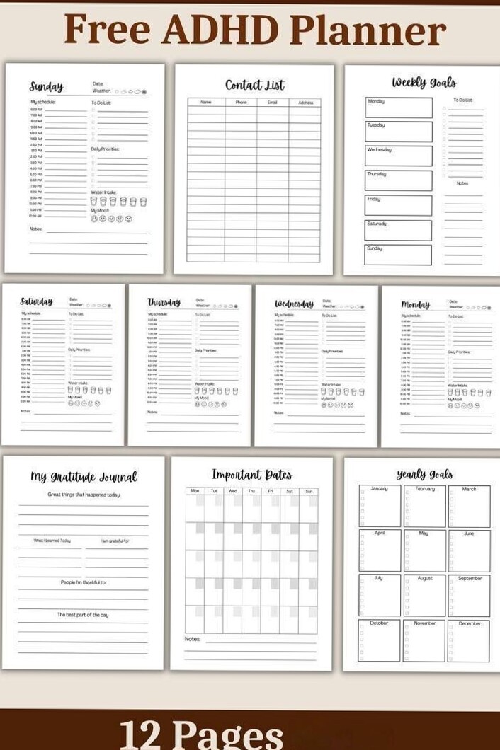 🥂 💌 dream life manifestation: Druckbarer ADHS Kalender für Erwachsene | Kostenloser digitaler Planer