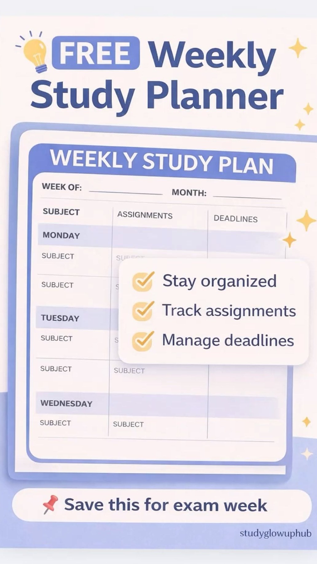 📁 📅 dream life manifestation: Free Weekly Study Planner for Students 158