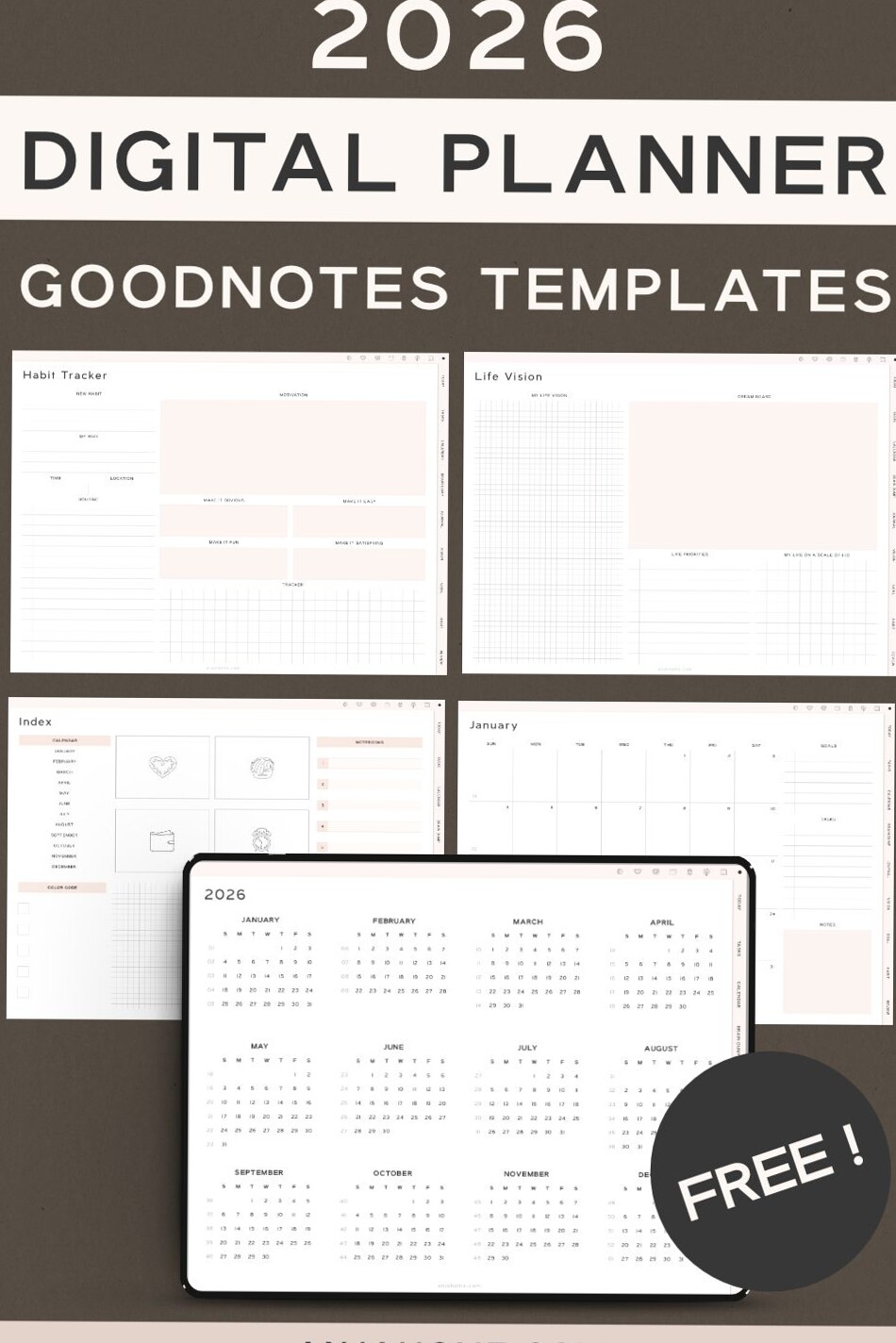 🌿 🌿 dream life manifestation: Free 2026 Digital Planner — Minimal GoodNotes Template by Anja Home