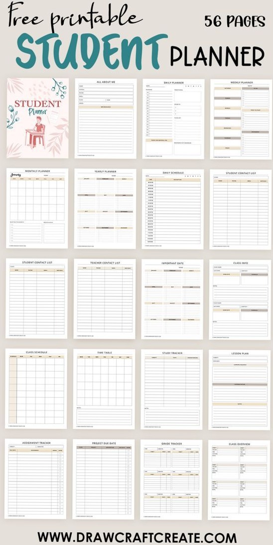 🥂 👰 dream life manifestation: Free Student Planner Printable (56 Pages)