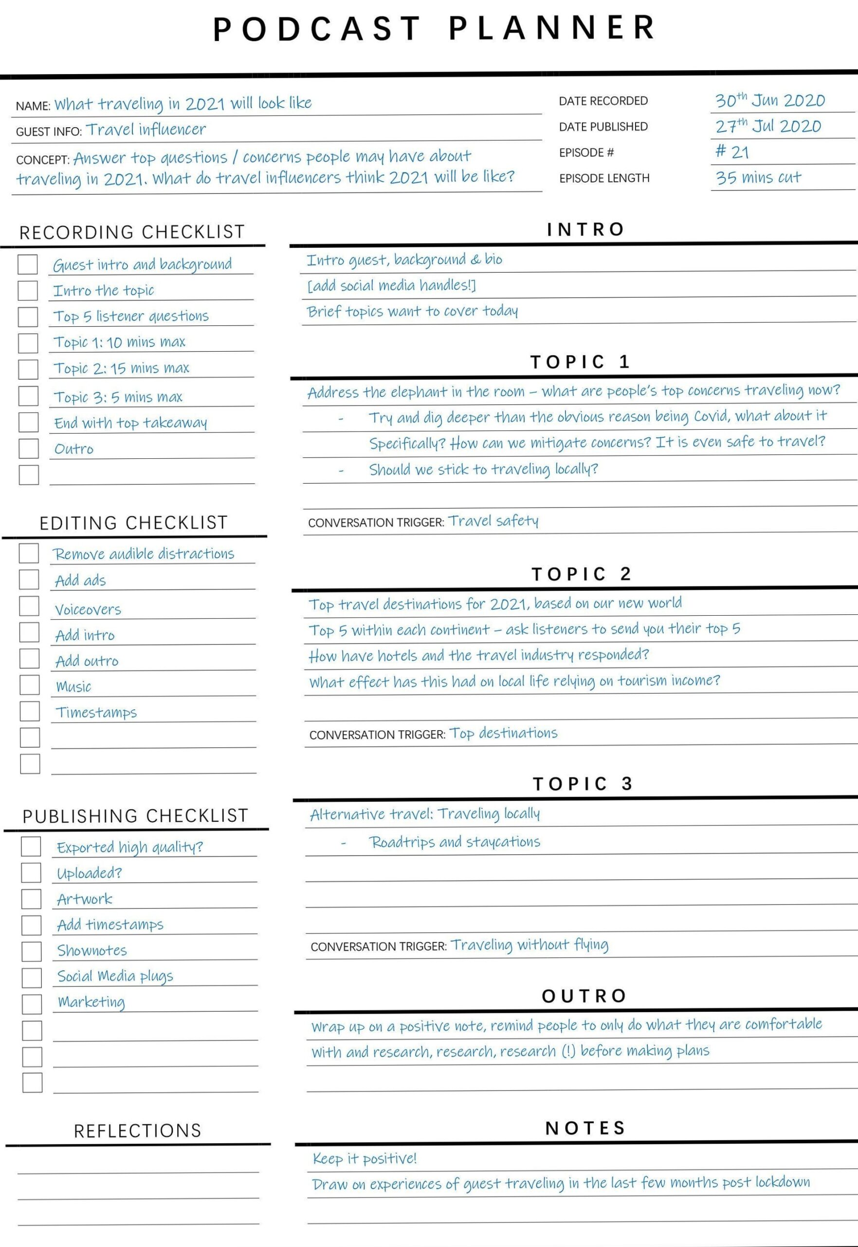 Editable Podcast Planner Template, Checklist & Content Calendar with Logo — 📝 📅 ultimate printable checklist