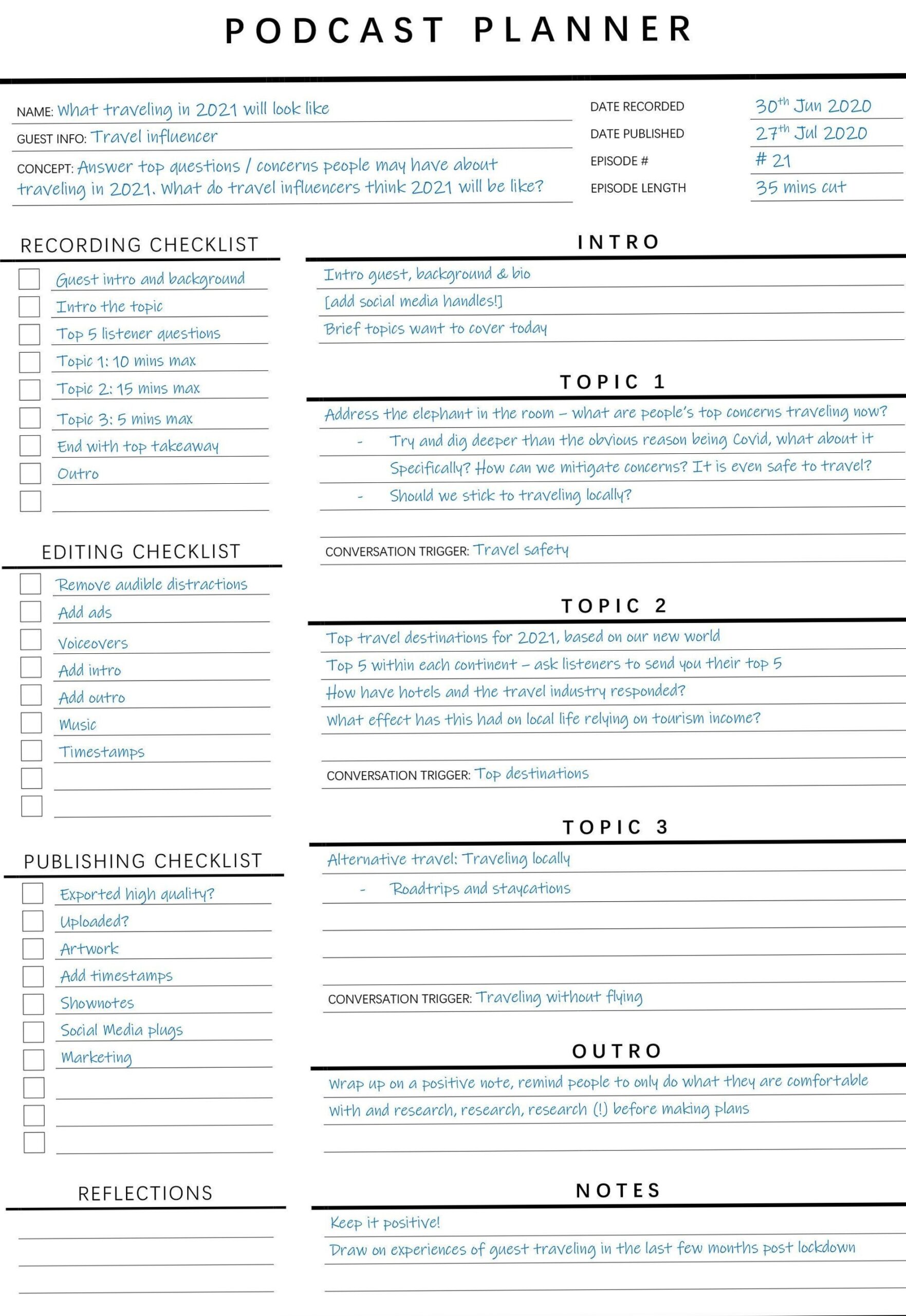 💎 📍 Editable Podcast Planner Template with Checklist & Content Calendar | essential planning guide