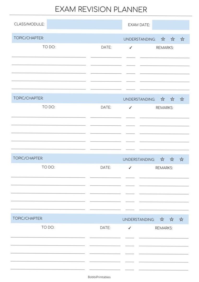 🤍 ☁️ essential planning guide: Blue Exam Planner — Study Tracker PDF | Digital Planner Asset