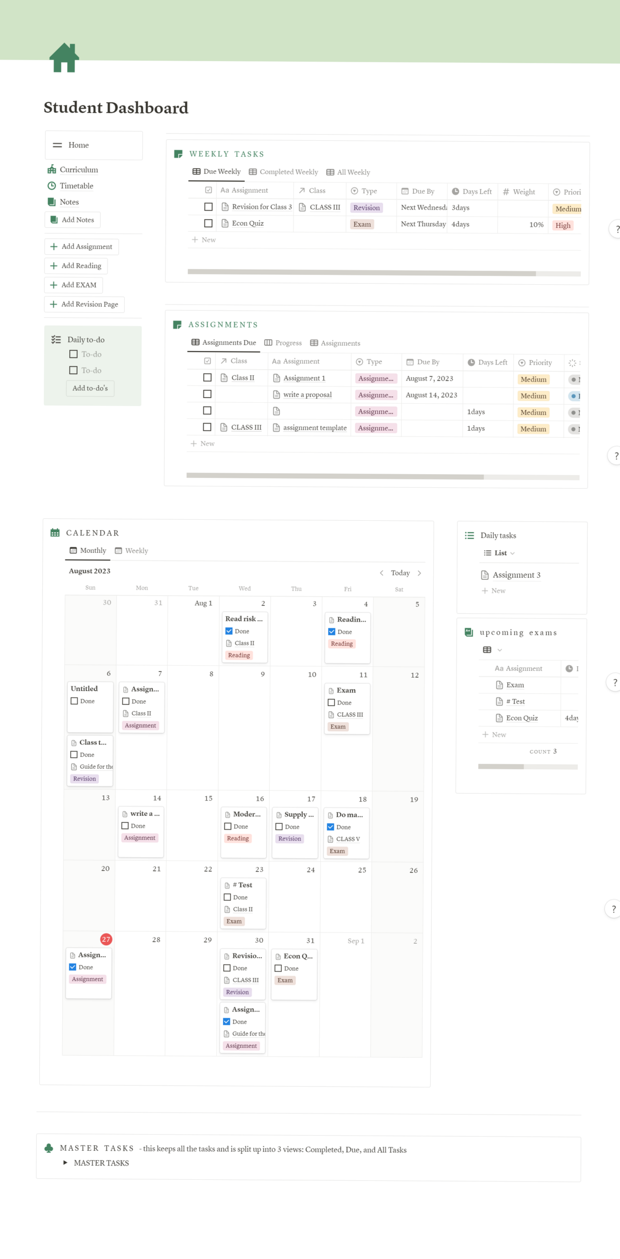 📝 📌 essential planning guide: Student Notion Template: Assignments, Classes, Exams & Revision Tracker