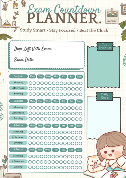 📁 📅 Exam Countdown Tracker | Creative Planner Asset | no-stress tracker