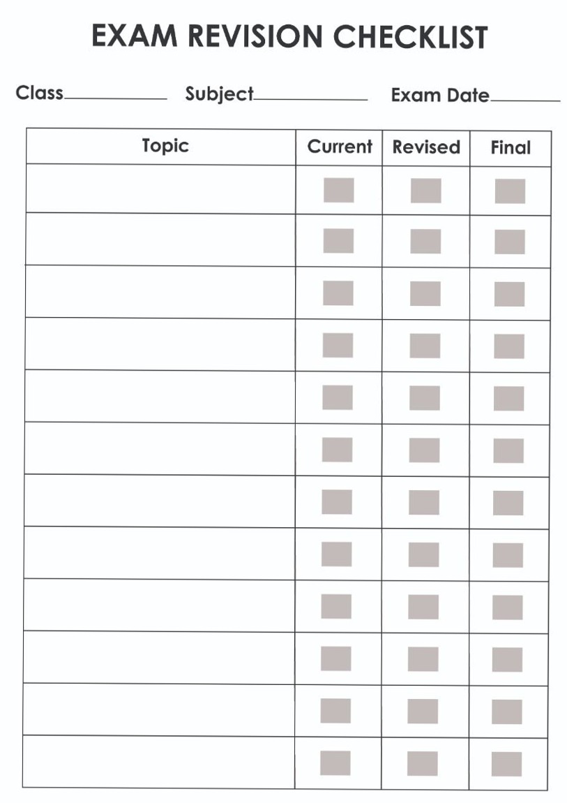 🌸 🥂 Exam Revision Checklist B/W — Digital Design Asset | essential planning guide