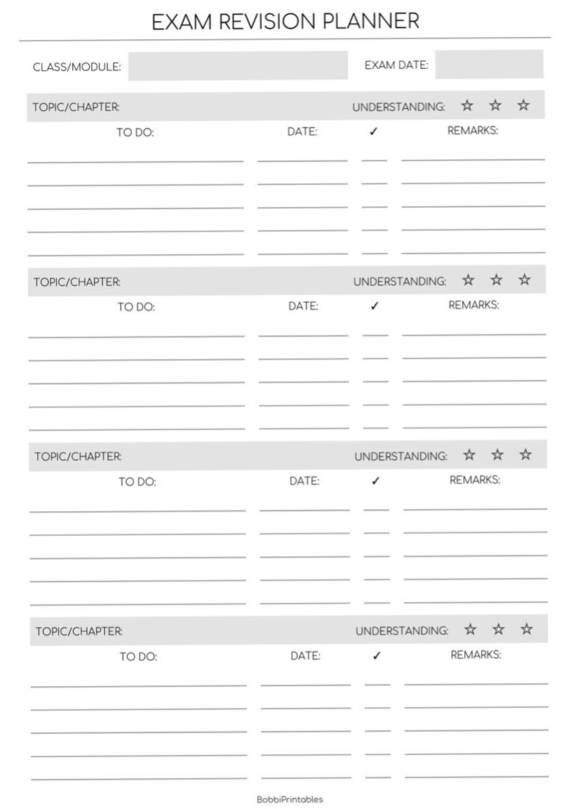 Exam Revision Planner — Gray PDF Design Asset — 🖇️ 🖇️ secret to staying productive