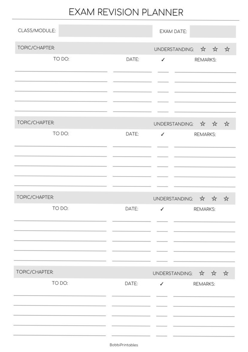 💍 👰 Exam Revision Planner — Gray PDF Design Asset | secret to staying productive