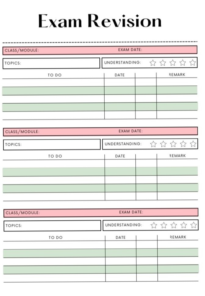 🖌️ 🖌️ Exam Revision Tracker ✨ Academic Success Planner | seamless organization hack