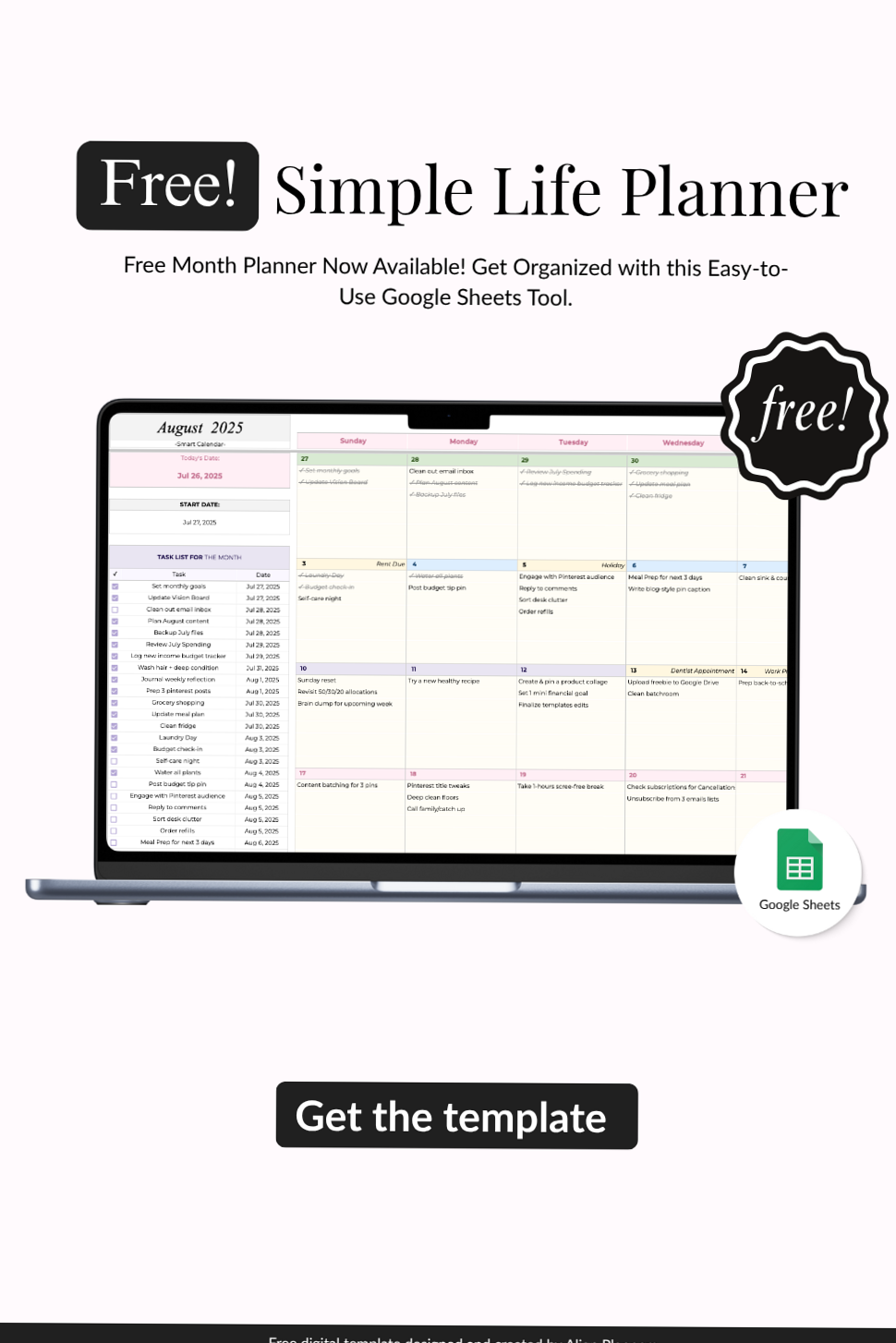 Free Google Sheets Planner Template for Digital Organization — 📁 📌 romanticize your routine