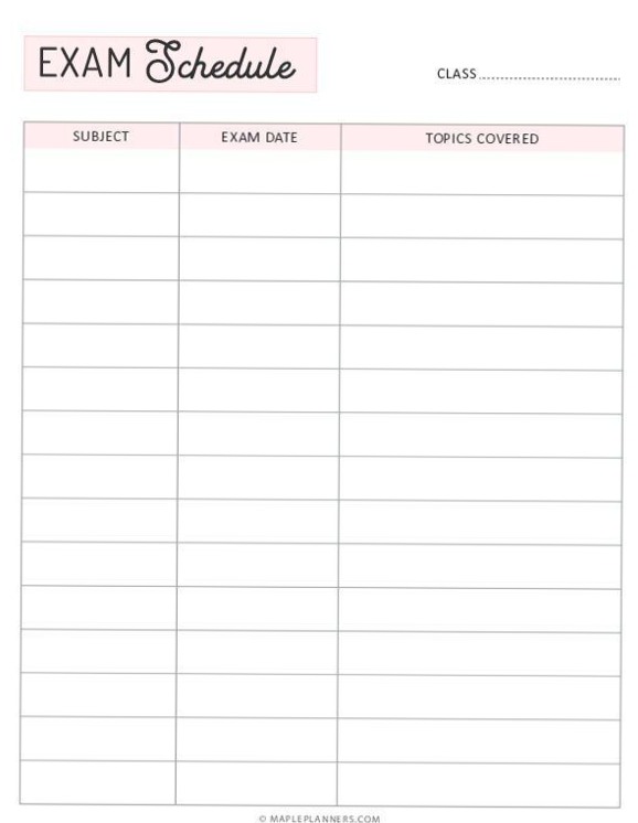Free Printable Exam Schedule Template for Study Planning — 📅 📅 stay inspired all year long