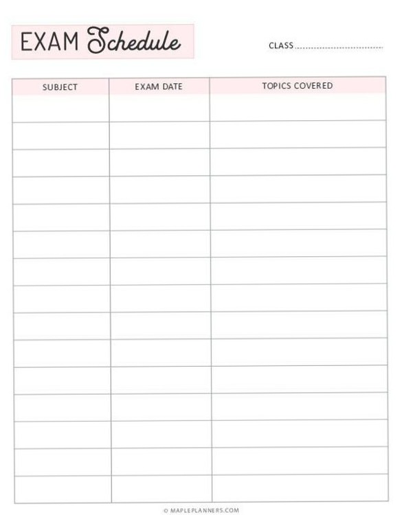 Free Printable Exam Schedule Template for Study Planning — 🍰 🍰 secret to staying productive