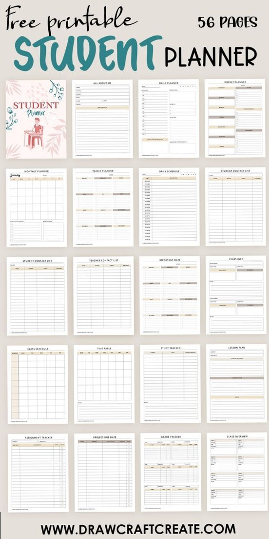 Free Student Planner Printable (56 Pages) | Digital Design | Creative Assets — 📌 📌 stay inspired all year long