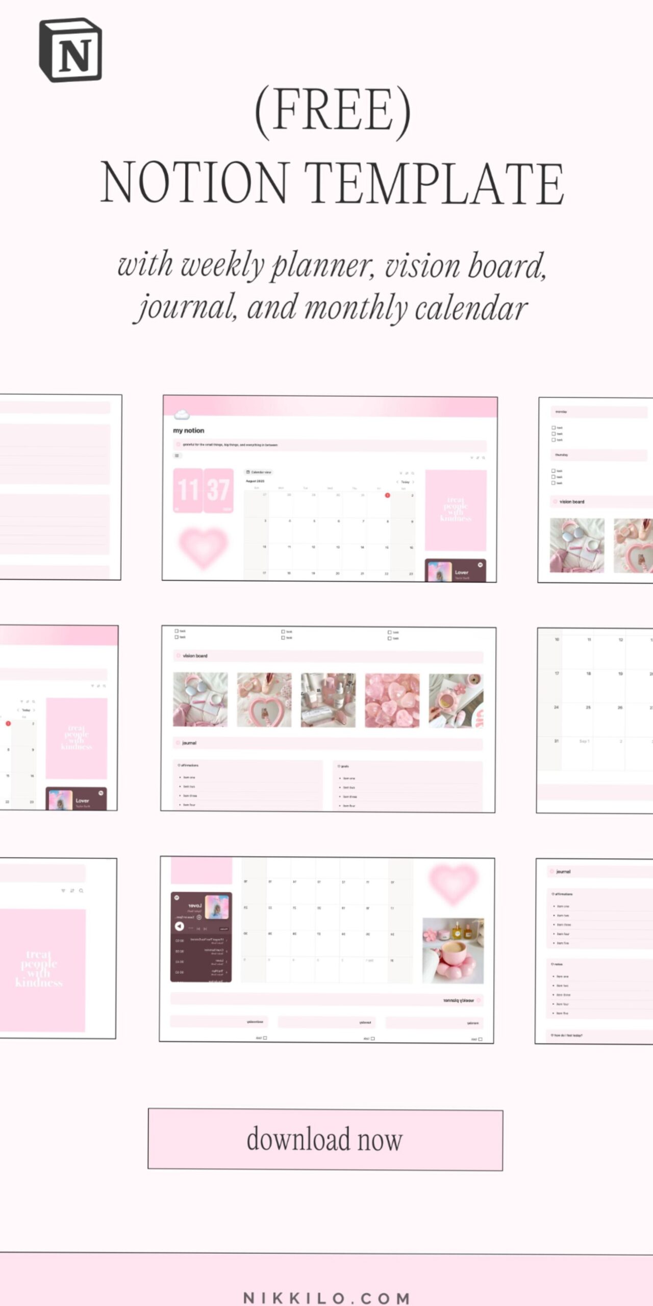 🎀 🎀 game-changing digital system: Aesthetic Pink Free Notion Template for Design Lovers