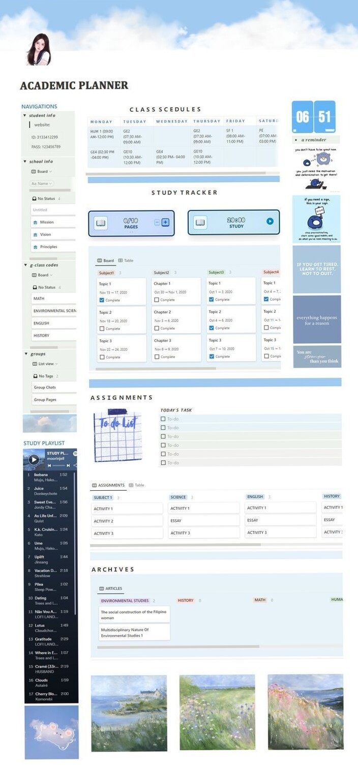 💌 🥂 game-changing digital system: Student Planner Blue Template for Notion | 100% Customizable Digital Planner
