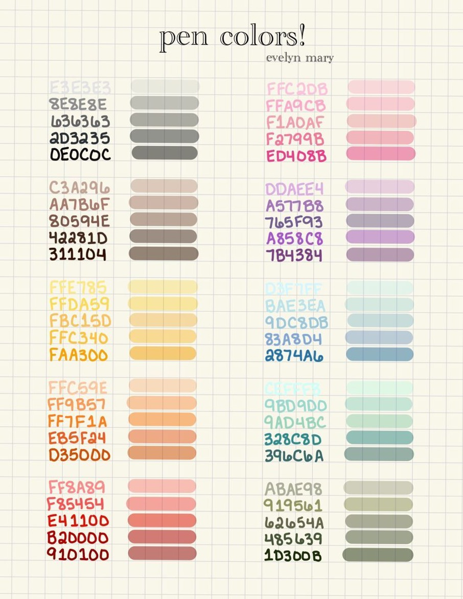 ☁️ ✨ GoodNotes Pen & Highlighter Hex Codes ♡ 1045 | stay inspired all year long