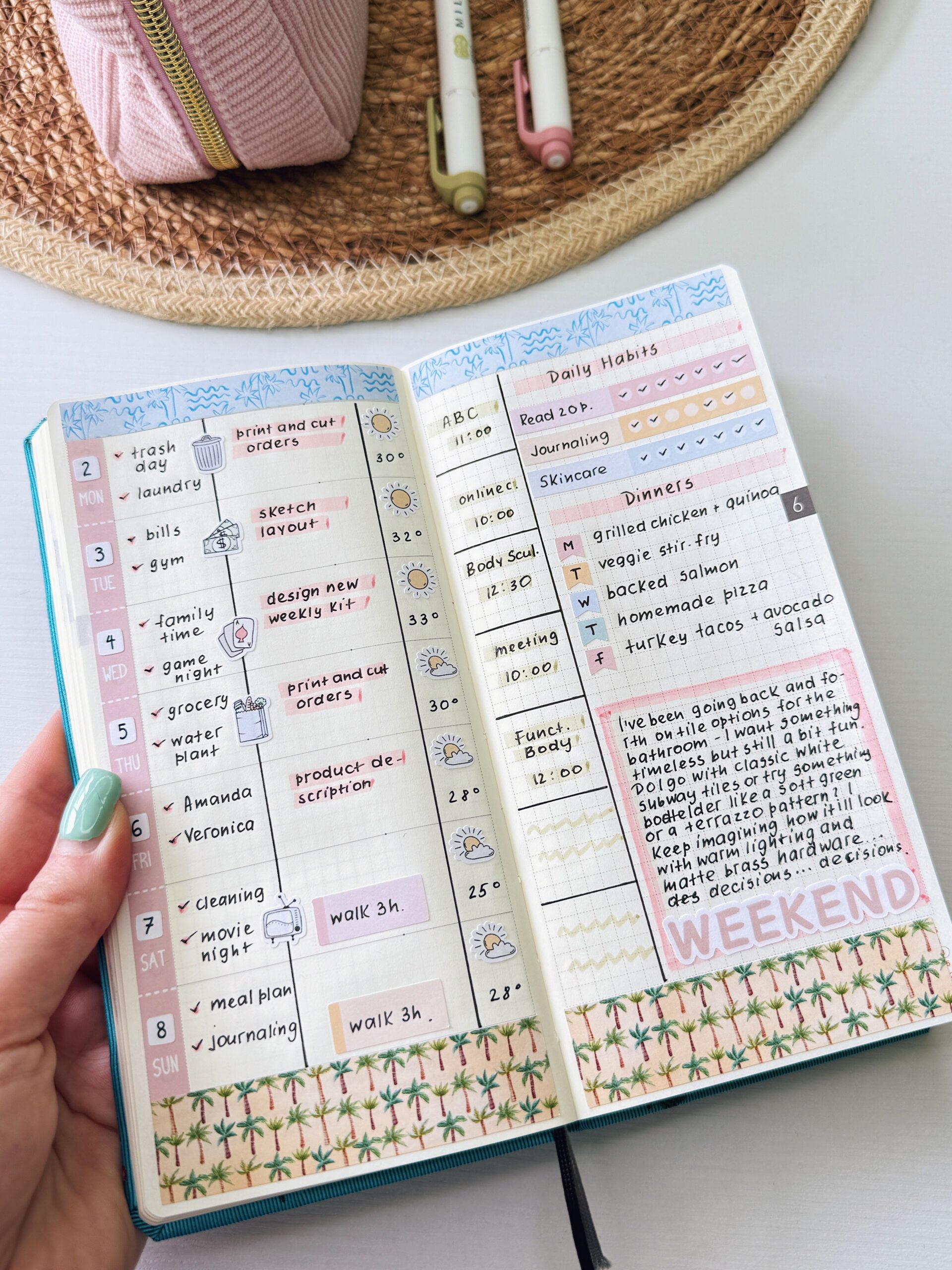 Hobonichi Weeks Spread with Cute Stickers & Reading Tracker — 🎨 💎 essential planning guide