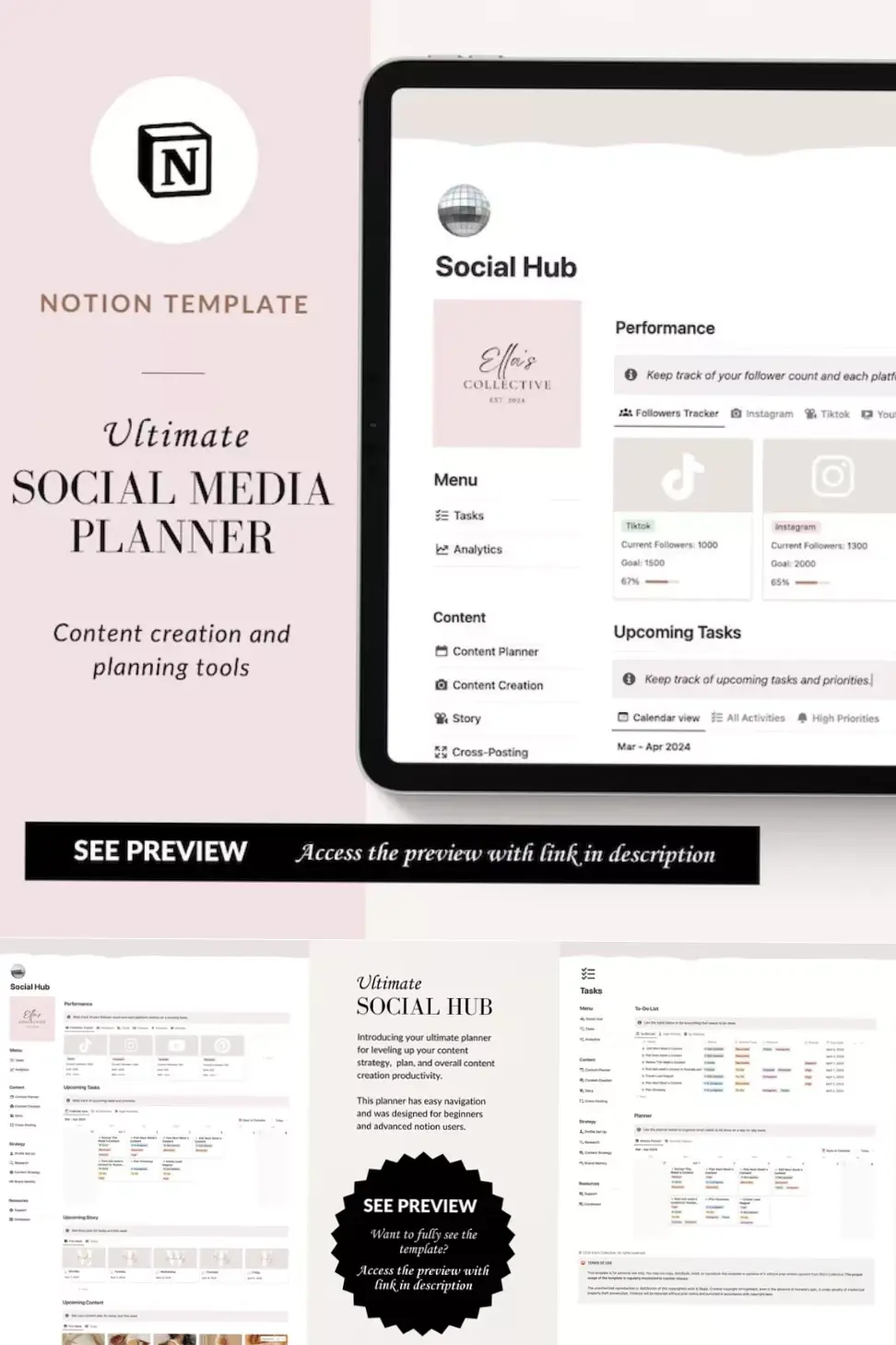 💌 💍 Master Social Media Strategy with Notion Templates by EllasCollective | pro digital dashboard