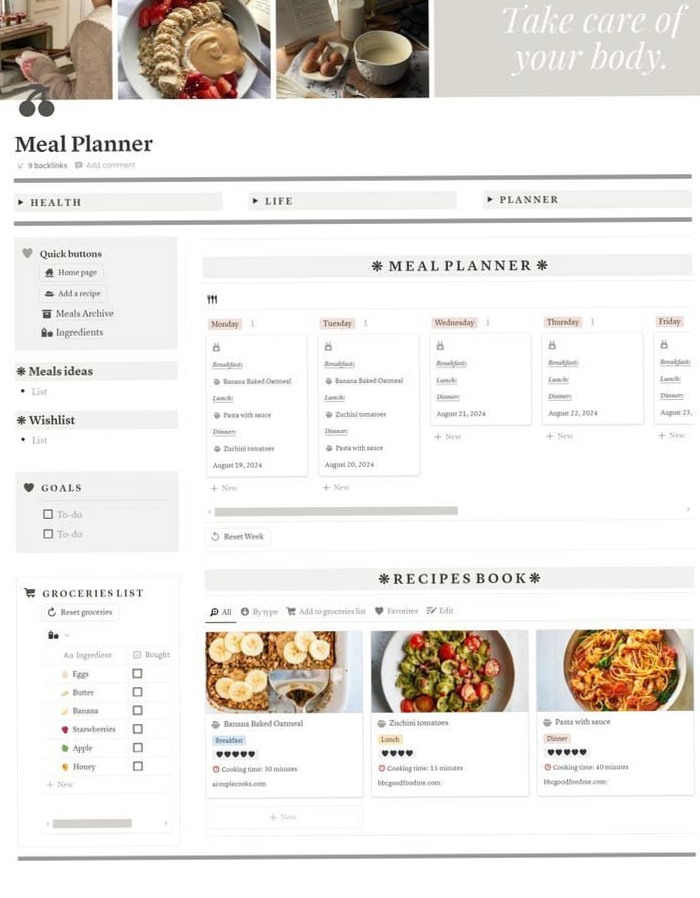 Meal Planner — That Girl Student Dashboard Template — 👰 🥂 2026 efficiency hack