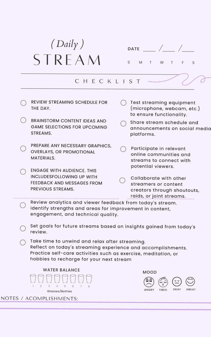 🤍 ☁️ no-stress tracker: Daily Stream Checklist for Designers & Planners
