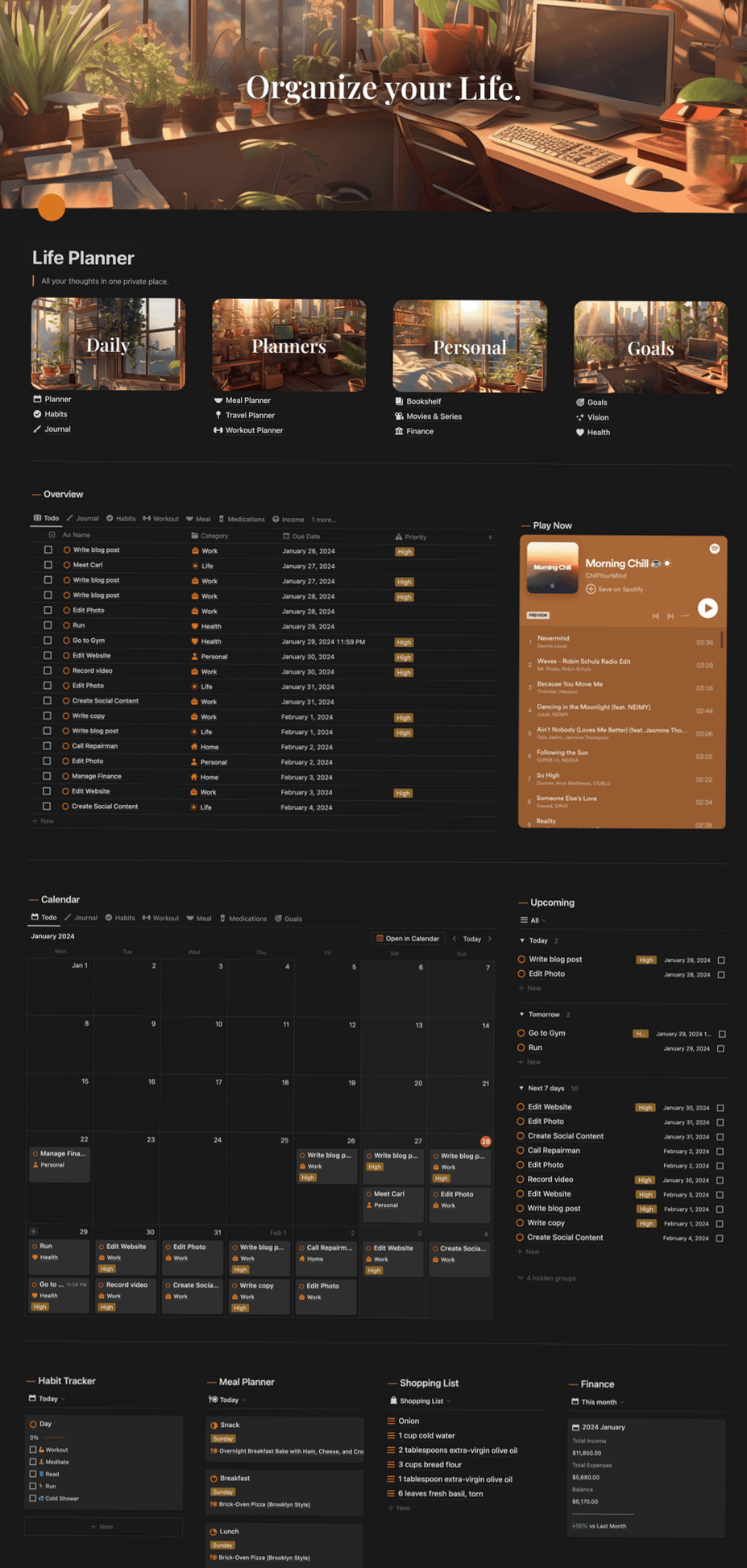 🌿 ☁️ Notion Ultimate Life Planner by Solt Wagner | no-stress tracker