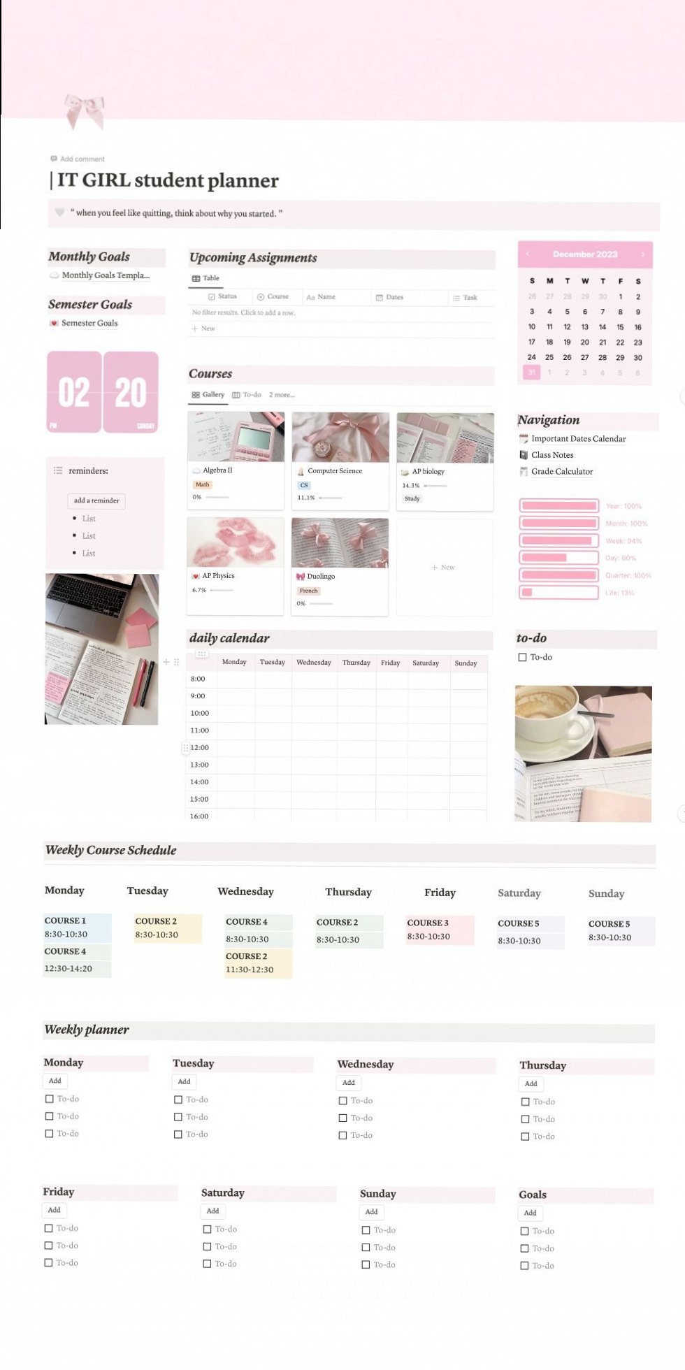 📅 📁 Pink IT Girl Notion Planner Template | Aesthetic Student Layout | 2026 efficiency hack