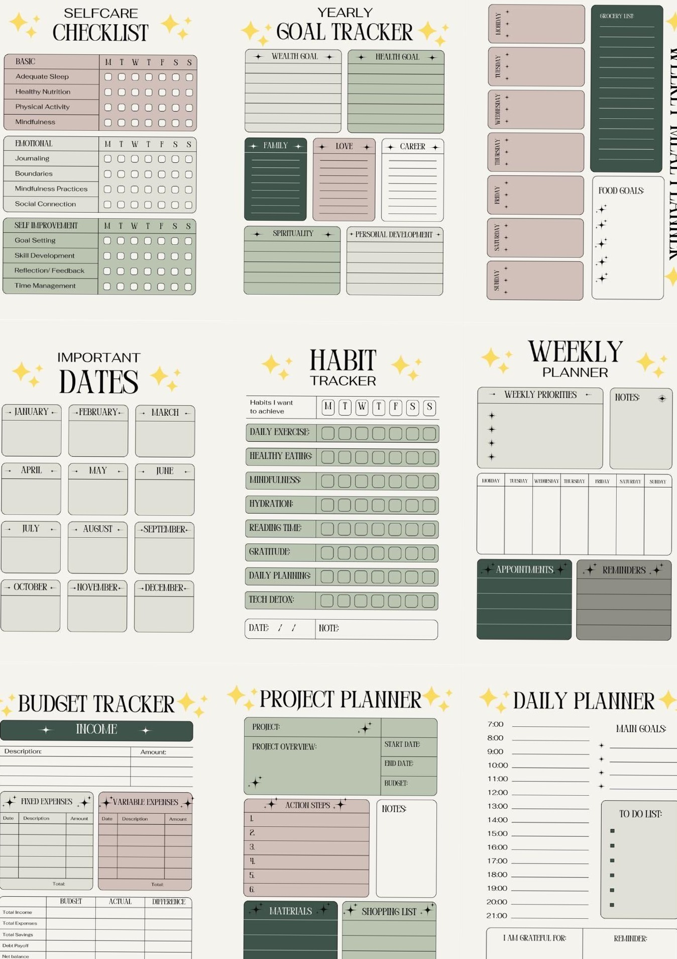 🕯️ 🤍 Printable Daily Planner with Budget & Habit Tracker | essential planning guide